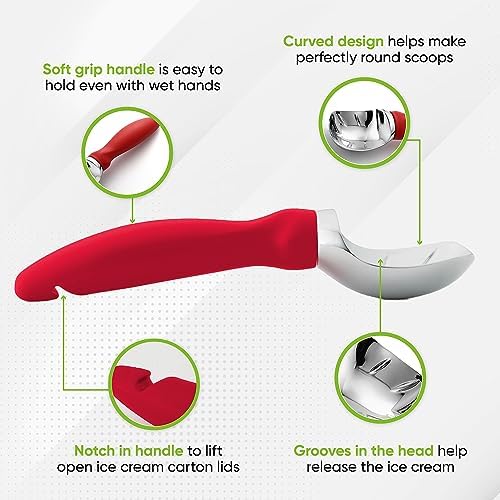 Spring Chef Professional Ice Cream Scoop & Stainless Steel Swivel Vegetable Peeler with Comfortable Handle - 2 Product Bundle - Red