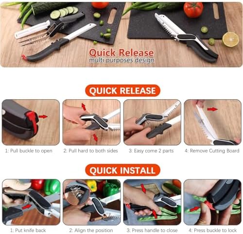 2-in-1 Kitchen Scissors with Replaceable Straight & Wavy Blades, Multi-Functional Kitchen Shears with Integrated Cutting Board, Safety Lock & Dishwasher Safe for Food, cheese, Salad, Fruit
