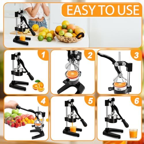 Manual Juicer Press, Hand Press Juicer Machine, Heavy Duty Manual Orange Juicer, Professional Manual Juicers Hand Press for Orange Juicer, Citrus Juicer and Lemon Juice by KAKO, middle-sized, black