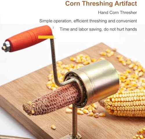 Hand Crank Corn Thresher, Efficient Peeling Firm Clamping Comfortable Wood Handle, Manual Corn Sheller Stripper for Easy