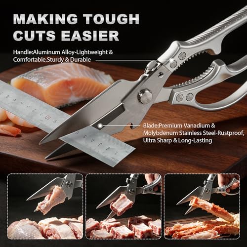 Heavy Duty Kitchen Shears for Food, Kitchen Scissors All Purpose, Stainless Steel Cooking Scissors for Bone, Meat, Poultry, Chicken, Vegetable & Seafood Cutting, Dishwasher Safe