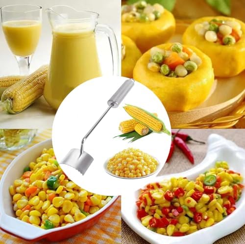 Corn Peeler For Corn On The Cob，2025 Upgrade Sawtooth Corn Cob Stripper Tool ，Ergonomic Design Ideal Tool For Long Handle Stainless Steel Corn On the Cob Stripper Tool (Silver, 2pack)