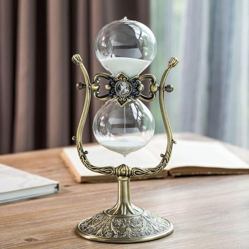 Sand Timer 15 Minutes,Hour Glass,Metal Vintage Hourglass,Hourglass Decor,for Home Decoration Office Desk Wedding Party Decor Kitchen Timer (A White Sand, 15 Min)