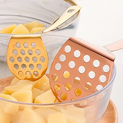 Stainless Steel Rainbow Potato Masher with Long Handle, Sturdy Potato Smasher, Integrated Masher Kitchen Tool Perfect for Vegetable, Fruits, Meat, Bean, Avocado, Disherwash Safe, 7.28 Inch