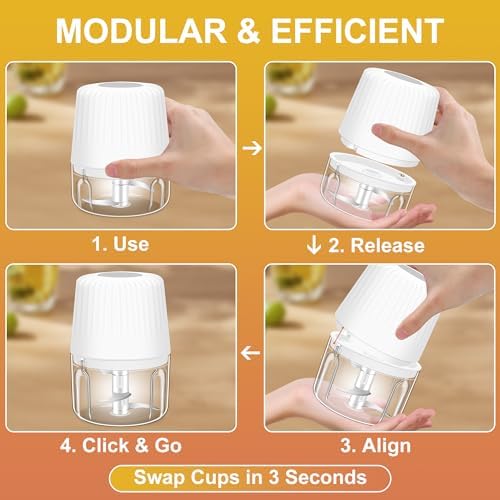 100+250+400ML Electric Garlic Chopper, 6 Blades Garlic Mincer