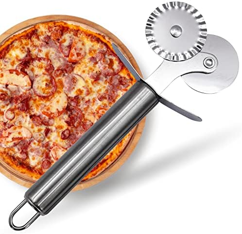 D'Emilia Professional Stainless Steel Double Pizza Cutter for Kitchen Use, Sharp Double Wheel 4 cm Diameter, Multipurpose Cutter Durable and Easy Cleaning