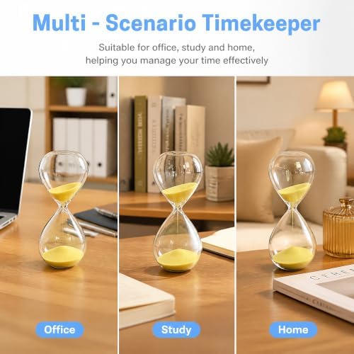 Hourglass, HoveBeaty Yellow Sand Timer, 15 Minute Hand-Blown Glass
