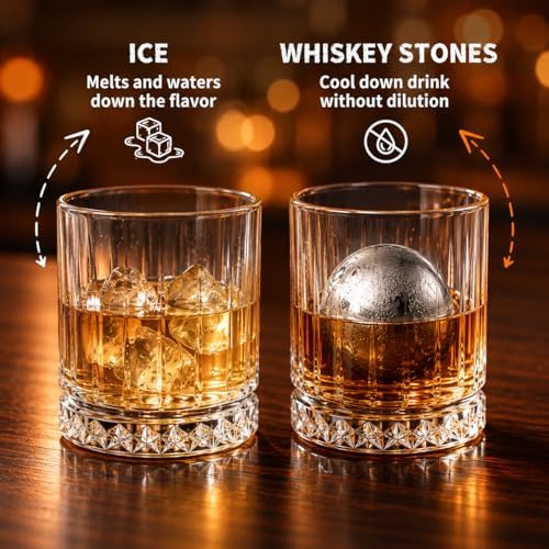 Whiskey Set Gifts for Men - Whisky Glass Set with 2 Large Stainless Steel Chilling Balls -Father's Day Anniversary Birthday Gifts for Men Dad Husband Him Boyfriend