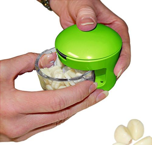 Garlic Perfection Press, Crusher, Mincer, and Storage Container - Easy to Clean - Stainless Steel Blades - Green