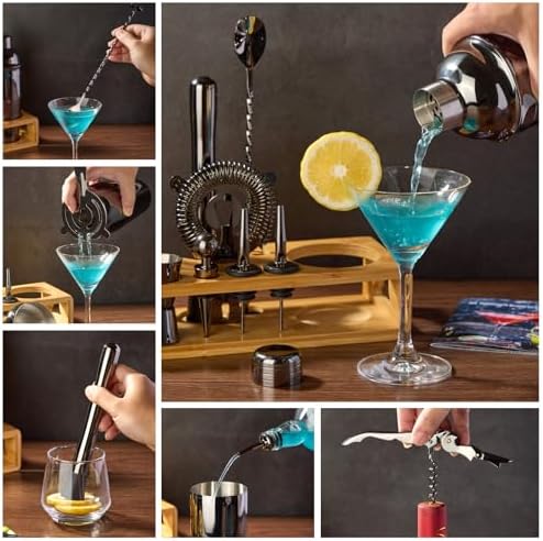 Wukuna Cocktail Shaker Set Bartender Kit, 12-Pcs Bar Tool with Bamboo Stand