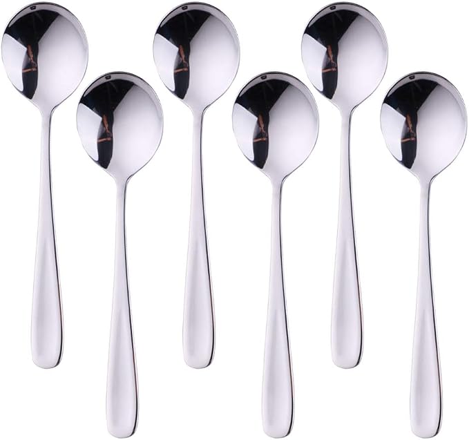 Buyer Star Bouillon Spoon Sets, 7-Inch Round Soup Spoons, Stainless Steel Finished Table Dinner Spoons