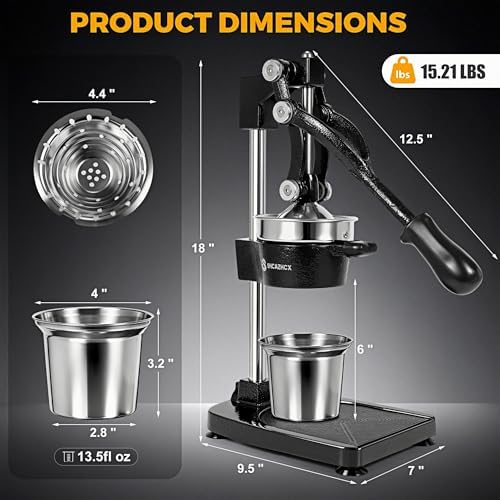 Cast Iron Manual Citrus Juicer Press, Heavy Duty Fruit Squeezer