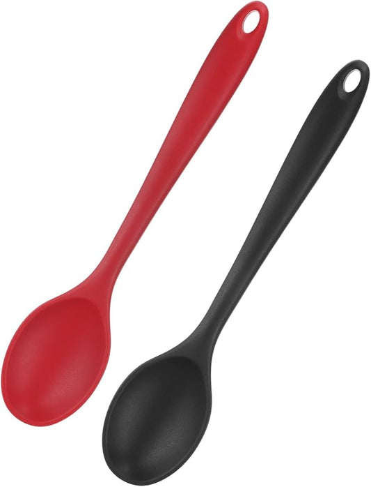 M METERXITY 2-Pack Silicone Spoons for Cooking, 10.6" Mixing Nonstick Slotted and Solid Serving Spoons Heat Resistant Utensils Spoon for Kitchen/Cooking/Baking/Stirring Mixing Tool [Red/Black]