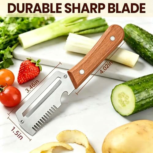 Premium Vegetable Peeler with Wooden Handle and Bottle Opener, Multi-Functional Vegetable Peeler for Fruit Pumpkin Peeling Potato and other vegetables or fruits (5pcs)