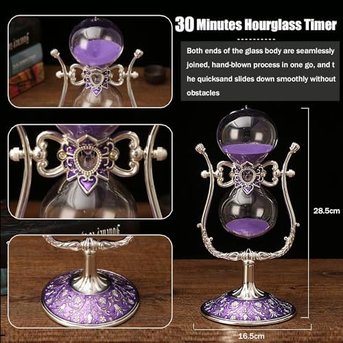 Sanduhr 30 Minuten,Hour Glass,360° flip Metal Vintage Hourglass,Hourglass Decor,for Home Decoration Office Desk Wedding Party Decor Kitchen Timer (Purple Sand)
