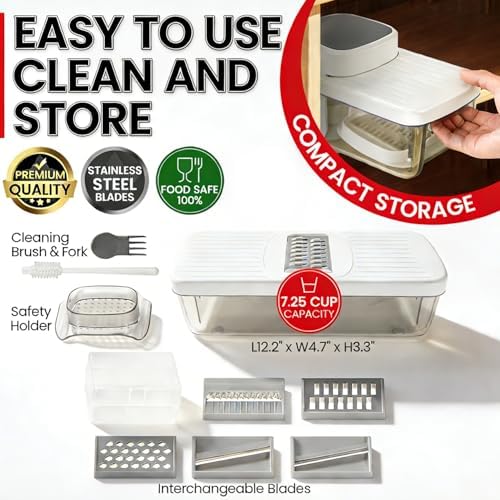 6-in-1 Vegetable Chopper Mandoline Slicer with 6 Blades & Container, Onion Cutter Dicer, Kitchen Gadgets & Essentials for Food Prep