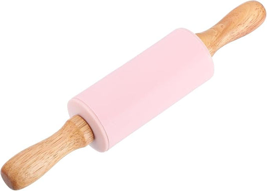 uxcell Rolling Pins for Baking, 9 Inch Silicone Non-Stick Rolling Pin Baking Roller Wooden Handle for Home Kitchen Dough Cookies Pastry, Pink