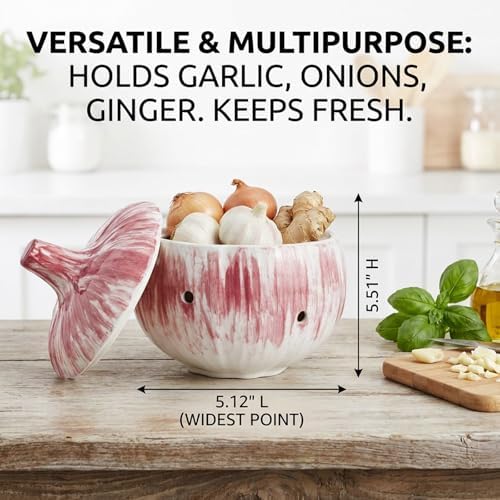 Garlic Keeper, Ceramic Garlic Keeper with Lid, Garlics Holder Countertop