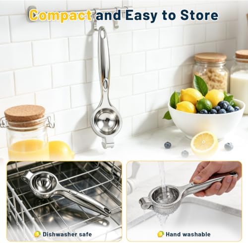 Manual Lemon Squeezer,Heavy Duty Metal Lime Squeezer with Hinged Handle Hand Press Juicer Easy Cleaning for Lemon Lime and Citrus Fruit Silver