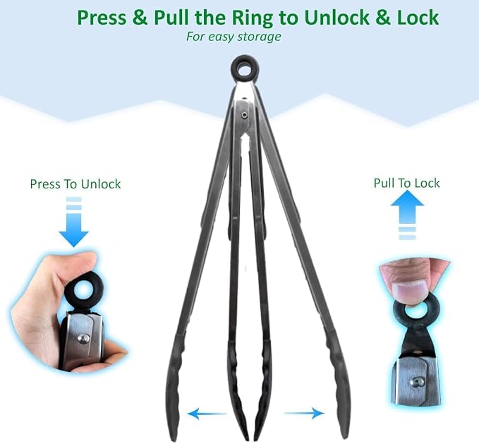 2 PCS Kitchen Silicone Tongs - 9” & 12” Premium Silicone Cooking Tongs, Nonslip Smart Locking & Easy Grip, Heat Resistant