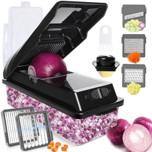 LHS Professional Multifunctional Vegetable Chopper Pro Food Chopper with Food Storage Containers, Mandoline Slicer Onion Dicer Fruit Cutter, Kitchen Gadgets and Home Essentials(7 in 1, Black)