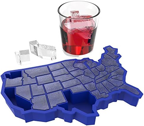 TrueZoo Silicone Ice Cube Tray, Blue Ice Cube Mold for Whiskey, Iced Coffee, Cold Brew, Juice, Home Bar Gifts, Makes 38 Cubes, Molds for Chocolate, Candy, Baby Food, Crayon, Soap, USA States Design