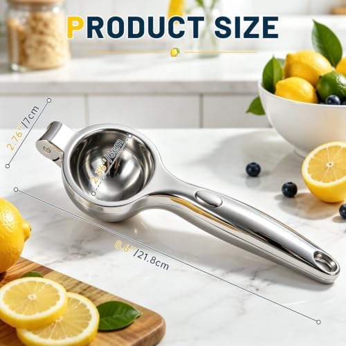 Manual Lemon Squeezer,Heavy Duty Metal Lime Squeezer with Hinged Handle Hand Press Juicer Easy Cleaning for Lemon Lime and Citrus Fruit Silver