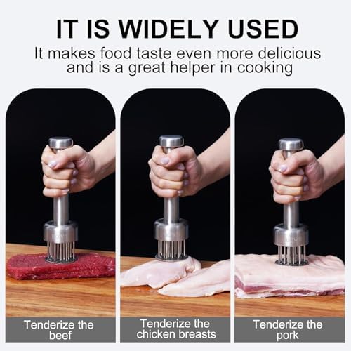 Stainless Steel Meat Tenderizer, Needle Ultra Sharp 21 Blades Meat Tenderizer Tool,Compact Cooking Tool for Meat Piercing, Tenderizing Steak, Beef, Chicken, Pork, Barbecue, Small Meat Grinder