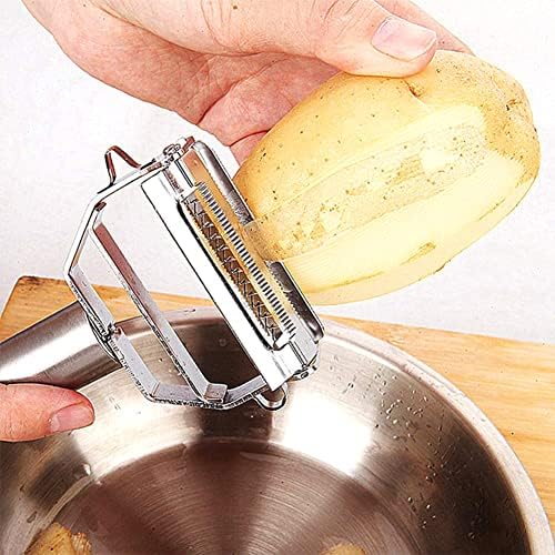 4 in1 Stainless Steel Dual Blade Vegetable Peeler - Commercial Grade Julienne Cutter, Slicer, Shredder, Scraper - Fruit, Potatoes, Carrot, Cucumber - Kitchen, Home Staple - Perfect Housewarming Gift