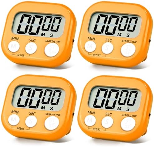 4 Pack Orange Digital Kitchen Timer Magnetic Digital Timer with Big Display Loud Ring Cooking Timers for Cooking, Game, Gym, Break Time, Classroom(4, Orange)