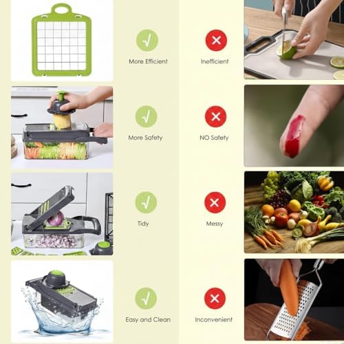 14-in-1 Vegetable Chopper with Container & Interchangeable Blades – Veggie & Onion Chopper, Food Dicer, Mandoline Slicer for Kitchen, Vegetable Slicer for Fast Meal Prep