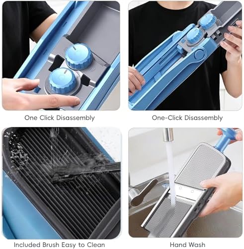 Upgraded Safe Mandoline Slicer for Kitchen, Potato Slicer for Chips, Multi Vegetable Chopper with Drain Basket Storage Container, Thickness Adjustable Versatile Faster Slice Artifact (Blue)
