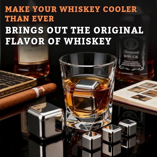 Whiskey Stones Set Gifts for Men & Reusable Metal Ice Cubes for Drinking