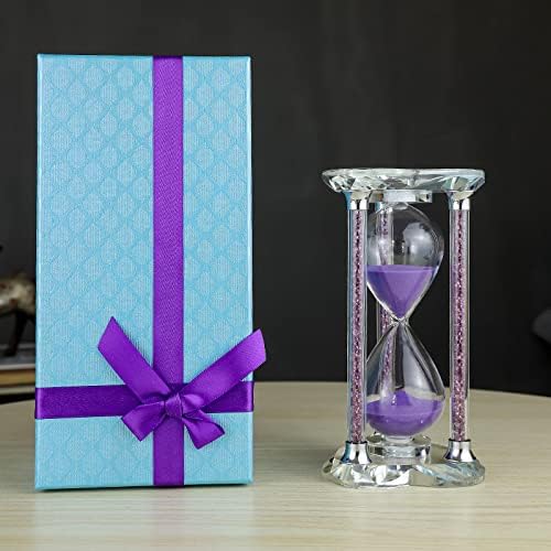 60 Minutes Sand Timers,Heart Shaped Crystal Hourglass, Sand Clock with Gift Box (Purple)