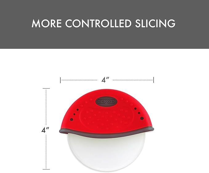 Dexas One-Handed Rolling Pizza Cutter, 4 Inch Nylon Wheel, Ergonomic Handheld Pizza Slicer, Red