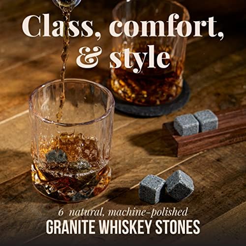 Mixology & Craft Whiskey Stones - Cube-Shaped Granite Chilling Whiskey Rocks Set of 6, Whiskey Gifts for Men and Christmas Stocking Stuffers - Chalk Grey