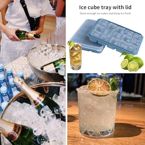 Silicone Ice Cube Trays with Removable Lid, Blue, Set of 3