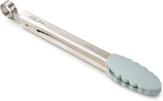 Zeal Silicone Non Stick Kitchen Mini Tongs with Stainless Steel Handle (20cm) -Duck Egg Blue, 20 cm