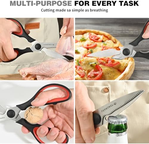 Kitchen Cooking Shears Heavy Duty Kitchen Scissor with, Detachable, All Purpose Scissors, Dishwasher Safe Scissors, Serrated Blades, Nutcracker and Bottle Opener function included (2 Pack)