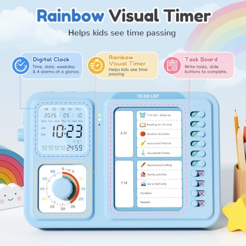 3-in-1 Visual Timer for Kids, Chore Chart for Kids, Visual Schedule（Blue）