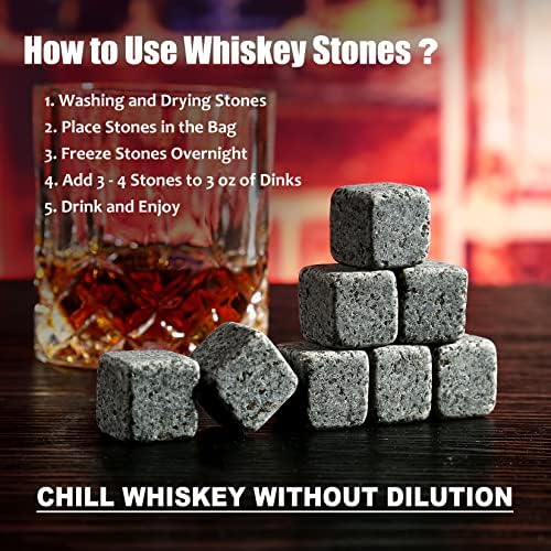 Whiskey Stones and Whiskey Glasses Set, Unique Gifts for Men with Wood Box