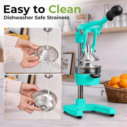 Zulay Kitchen Cast Iron Juicer - Heavy Duty Orange Juicer with Detachable Strainers for Easy Cleaning, Citrus Press for Citrus Fruits, Perfect for Bartenders, Juice Lovers & Health Enthusiasts