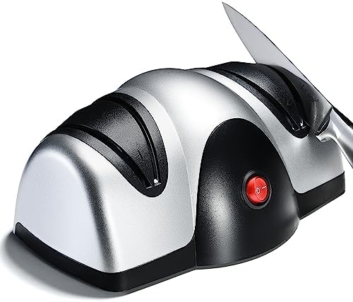 Sagler Electric Kitchen Knife Sharpener - 2 Stage Knife Sharpener with Sapphirite Wheels - Repair, Restore, Polish Blades, Cutters - Black
