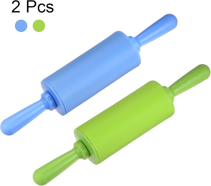 HARFINGTON Silicone Rolling Pins for Baking 9 Inch Non Stick Rolling Pin Small Roller Playdough Rolling Pins for Dough Pizza Pastry Fondant Kitchen, Blue & Green
