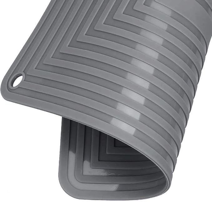 Large Silicone Trivet Mats for Hot Dishes/Pans, Heat Resistant Pot Holder, 9"x12" Non Slip Flexible Durable Pot Coaster Kitchen Table Mats Set of 2 (Dark Gray)