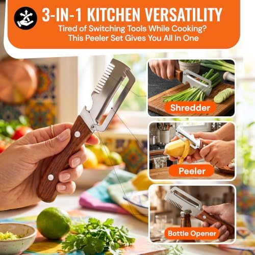 2Pcs Multifunctional Vegetable Peeler with Julienne Shredder, Bottle opener