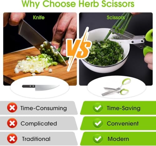 Upgraded Herb Scissors, Effortless Herb Shears Cutter Tool with Sharp Stainless Steel Blades for Fresh Herbs, Must-Have Kitchen & Cooking Gadget, (Green)