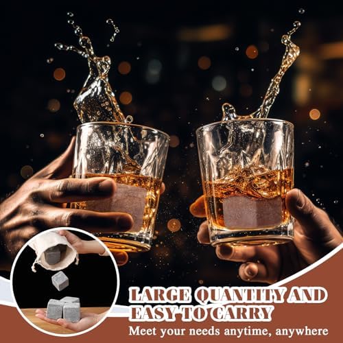 Hosuly 12 Pcs Extra Large Whiskey Ice Cubes 1.6 Inch Jumbo Whiskey Rocks Gift Set for Father's Day, Whiskey Sack and Ice Tong Marble Drink Chilling Stones for Men Dad(Dark Grey)