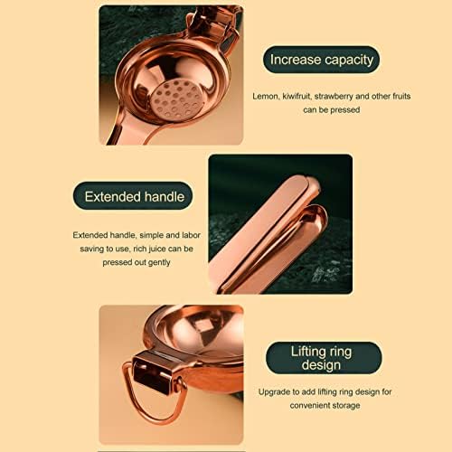 Lemon Squeezer, Stainless Steel Hand Press Manual Citrus Juicer with Ergonomic Long Handle, Fruit Press Squeezer for Juicing Oranges, Lemons & Limes(Rose Gold)