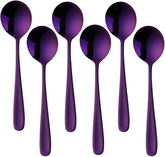 Buyer Star Bouillon Spoon Sets, 7-Inch Round Soup Spoons, Stainless Steel Finished Table Dinner Spoons